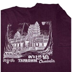 Angkor Wat T-Shirt Mens XXL Siem Reap Cambodia Tee Souvenir Temple Maroon Crew